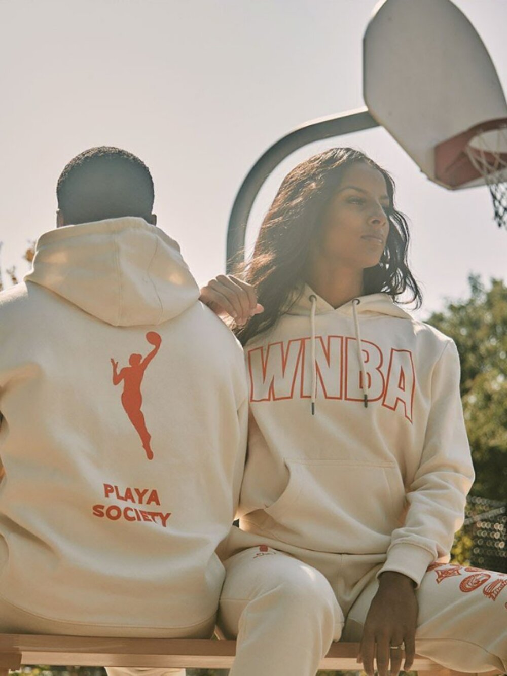 Playa Society Cream Orange WNBA Basketball Hoodie Medium